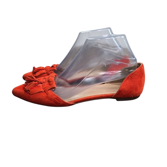 J. Crew Orange Red Suede Kilted Pointed Toe Dorsay Tassel Flats - Picture 2 of 13